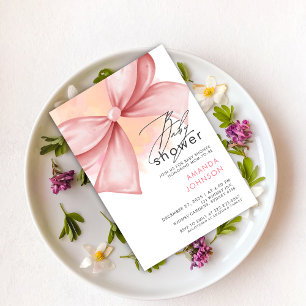 Pink bow Modern Baby Shower Invitation