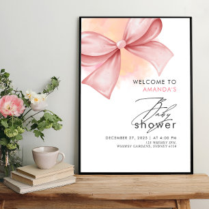 Pink Bow Modern Baby Shower Poster