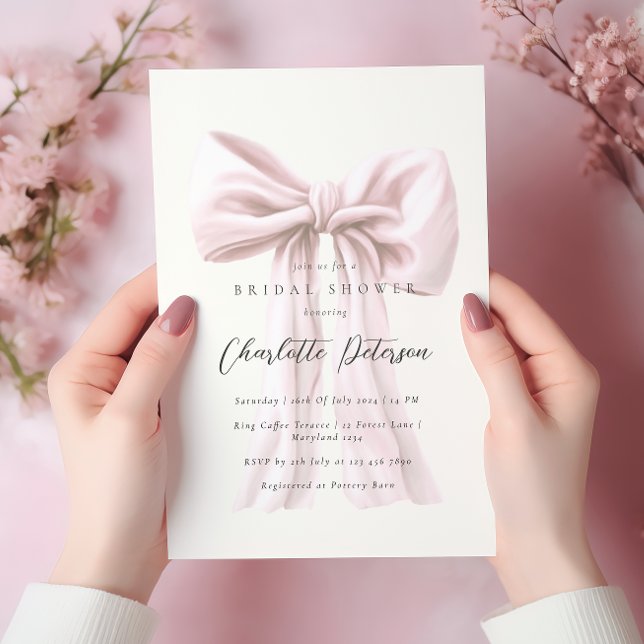 Pink Bow Modern Bridal Shower Invitation (Creator Uploaded)