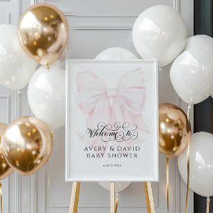 Pink Bow Modern Elegant Baby Girl Shower Poster