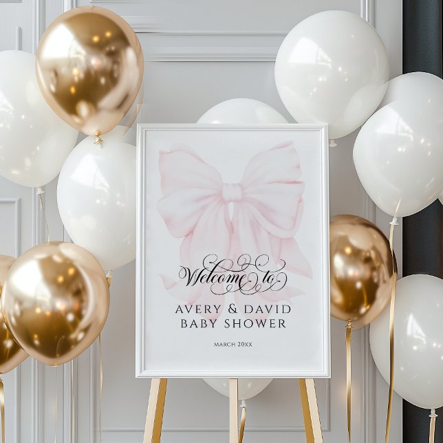 Pink Bow Modern Elegant Baby Girl Shower Poster (Creator Uploaded)