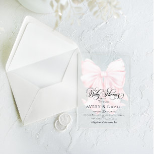 Pink Bow Modern Elegant Girl Baby Shower Acrylic Invitations