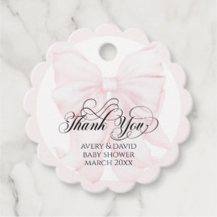 Pink Bow Modern Elegant Girl Baby Shower Favour Tags