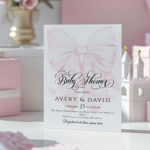 Pink Bow Modern Elegant Girl Baby Shower Invitation