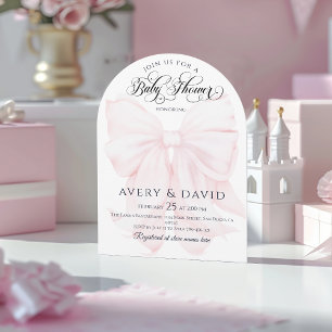 Pink Bow Modern Elegant Girl Baby Shower Invitation