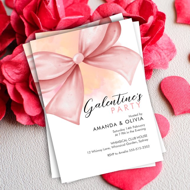 Pink bow Modern Galentine's Day Party invitation (Creator Uploaded)