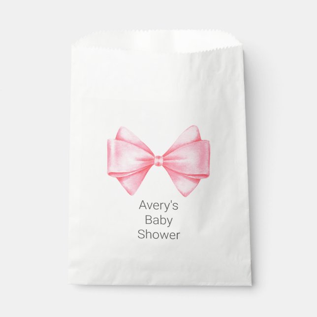Pink Bow Modern Girl Baby Shower Favour Bags (Front)