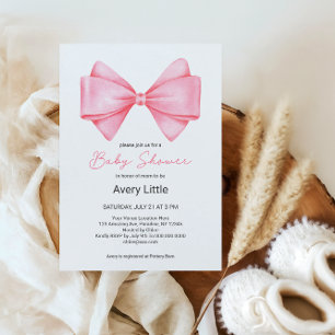 Pink Bow Modern Girl Baby Shower Invitation