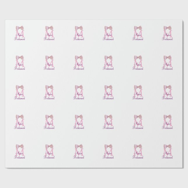 pink bow monogram bridesmaid modern girly rustic l wrapping paper (Flat)
