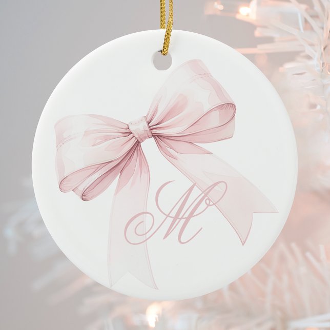 Pink Bow Monogram Christmas Ornament (Creator Uploaded)