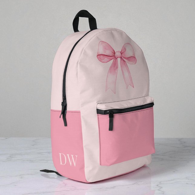 Pink Bow Monogram Cute Girly Personalised Girls Printed Backpack (Pink Bow Monogram Cute Girly Personalized Girls Printed Backpack)