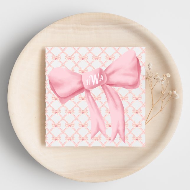 Pink Bow Monogram  Napkin (Creator Uploaded)