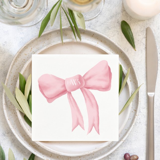 Pink Bow Monogram Preppy Napkin (Creator Uploaded)