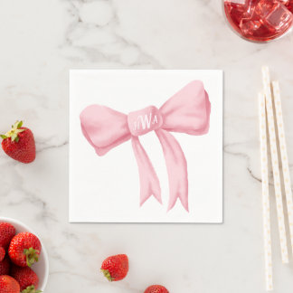Pink Bow Monogram Preppy Napkin - Claudia font