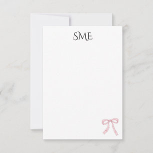 Pink Bow Monogram Watercolor Thank You Card