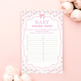 Pink Bow Name Race Girl Baby Shower Game