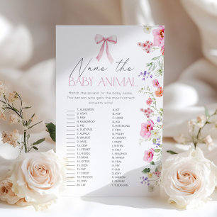 Pink Bow Name the baby animal baby shower game