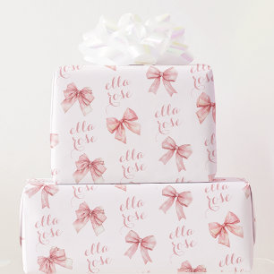 Pink Bow Name Wrapping Paper