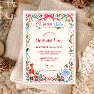 Pink Bow Nutcracker Christmas Party Invitation