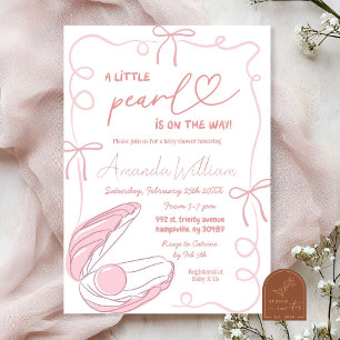 Pink Bow Ocean Little Pearl Girl Baby Shower Invitation