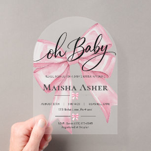Pink Bow Oh Baby Coquette Baby Shower Acrylic Invitations