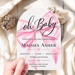 Pink Bow Oh Baby Coquette Baby Shower Invitation