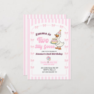Pink Bow One Silly Goose Girl 2nd Birthday Party Invitation