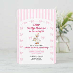 Pink Bow One Silly Goose Girl 4th Birthday Party Invitation