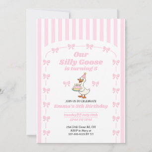 Pink Bow One Silly Goose Girl 5th Birthday Party Invitation