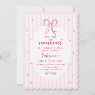 Pink Bow Our Little Sweetheart Birthday Invitation