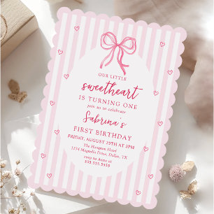 Pink Bow Our Little Sweetheart Birthday Invitation