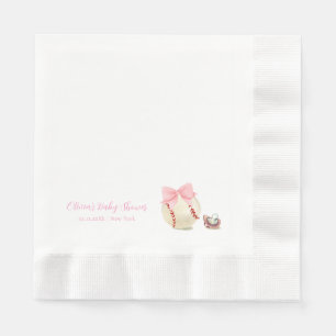 Pink Bow Pacifier Baseball Sport Girl Baby Shower Napkin
