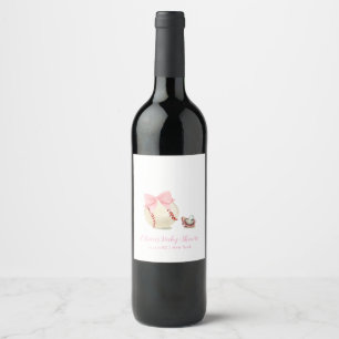 Pink Bow Pacifier Baseball Sport Girl Baby Shower Wine Label