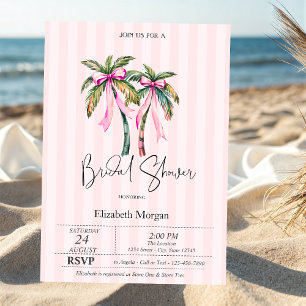Pink Bow Palms Pink Stripes Bridal Shower  Invitation