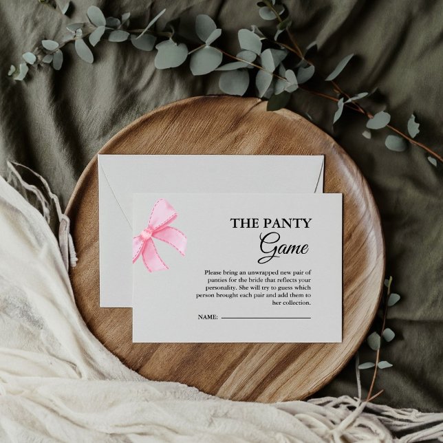 Pink Bow Panty  Bridal Shower Game Enclosure Card (Creator Uploaded)