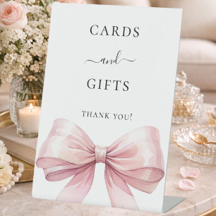 Pink bow party cards gifts sign