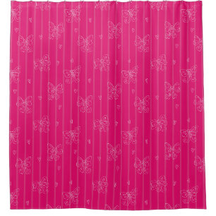 Pink Bow Pattern – Cute Girly Ribbon & Heart Desig Shower Curtain