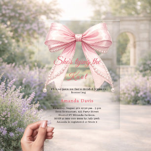 Pink bow pearl tying the knot luxury Bridal Shower Acrylic Invitations