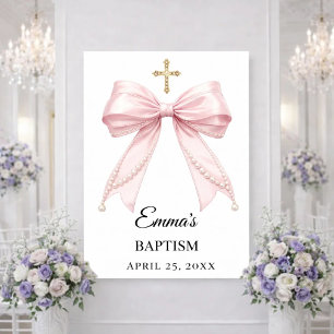 Pink bow pearls Baptism welcome Poster