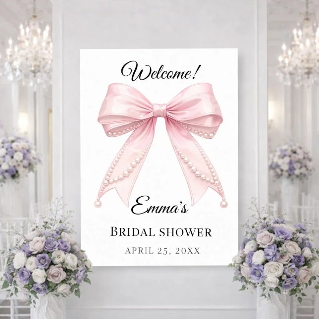 Pink bow pearls Bridal Shower welcome Poster (Creator Uploaded)