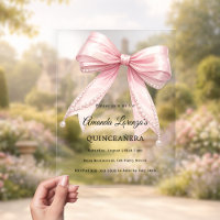 Pink bow pearls elegant Quinceanera luxury clear