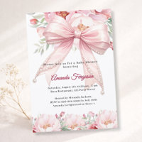 Pink bow pearls florals girl elegant Baby Shower