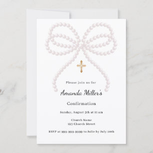 Pink bow pearls girl Confirmation Invitation