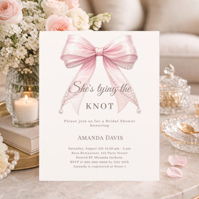 Pink bow pearls knot Bridal Shower invitation (Creator Uploaded)