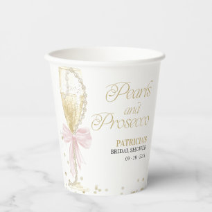 Pink Bow Pearls & Prosecco Bridal Shower Paper Cups