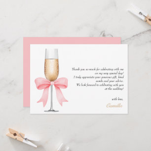 Pink Bow Pearls & Prosecco Bridal Shower Thank You Invitation