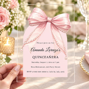 Pink bow pearls Quinceanera luxury clear arch Acrylic Invitations