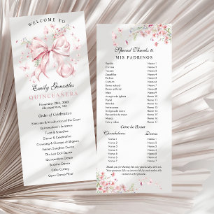 Pink Bow Pearls Quinceañera Order of Events Programme