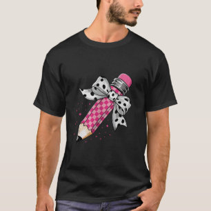 Pink Bow Pencil Coquette Teacher Colourful Back To T-Shirt