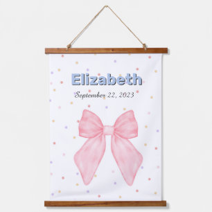 Pink Bow Personalised Custom Name Girl Hanging Tapestry